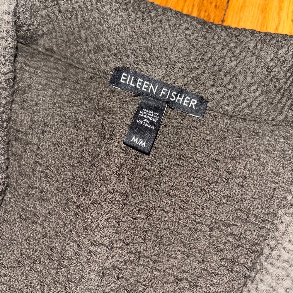 Eileen Fisher Cotton Blend Lightweight Textured Olive Open Jacket Sz Medium - Picture 10 of 12